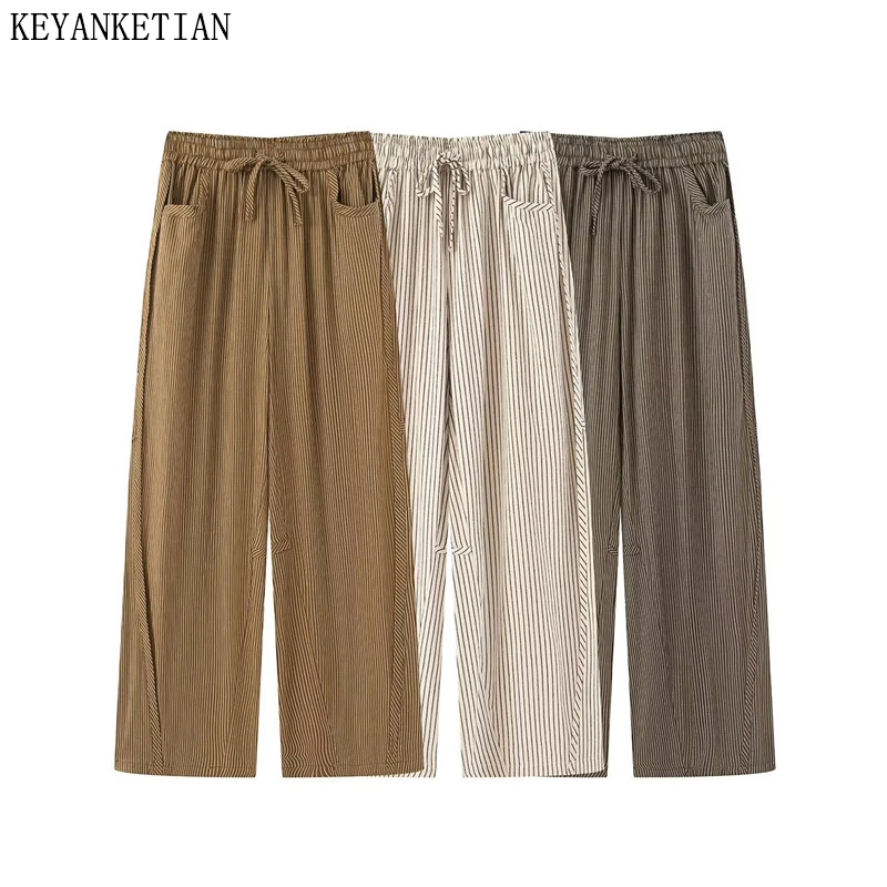 KEYANKETIAN Spring new women's clothing with drawstring ties vertical pockets striped workwear straight leg casual pants women
KEYANKETIAN Spring new women's clothing with drawstring ties vertical pockets striped workwear straight leg casual pants women