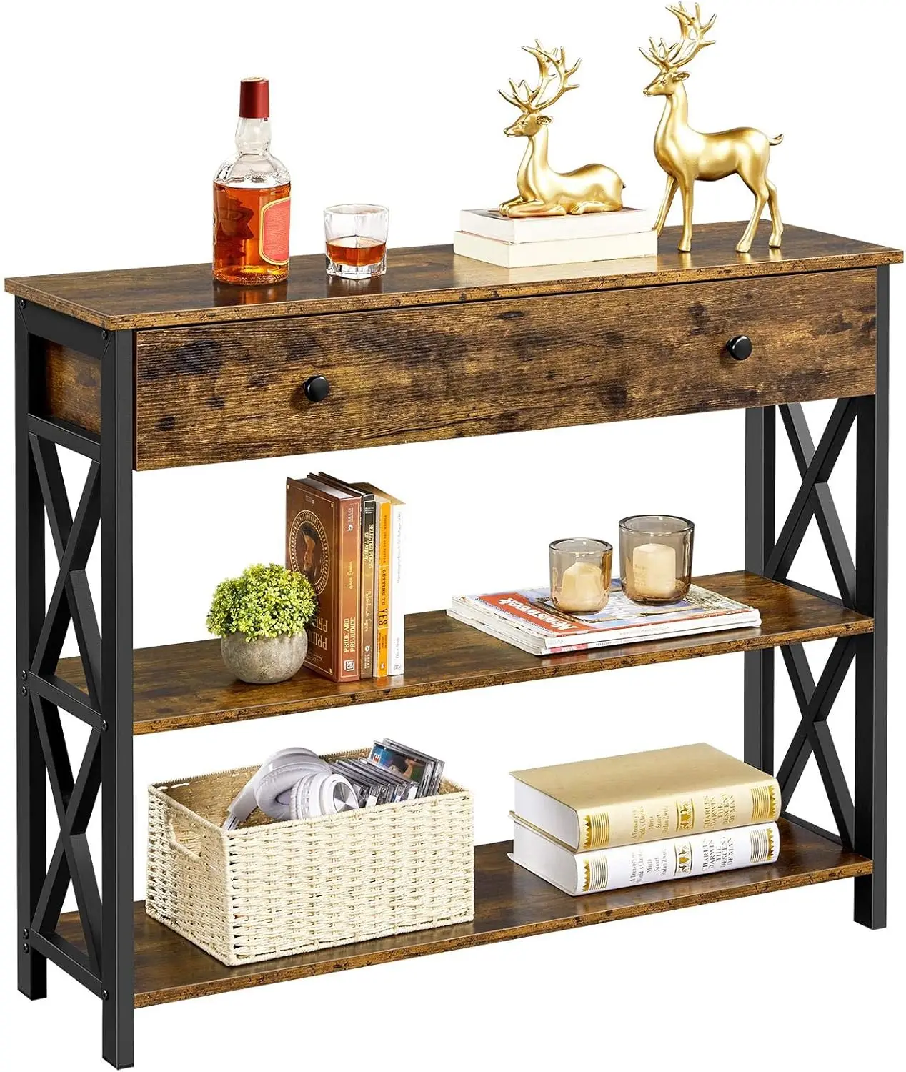 Консольный столик с ящиком и полками, 39,5 дюймов, для прихожей, гостиной, коридора, цвет: рустик-коричневый
Консольный столик с ящиком и полками, 39,5 дюймов, для прихожей, гостиной, коридора, цвет: рустик-коричневый