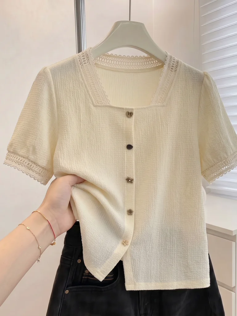 Chic Lace Square Collar Short Sleeve Women's Shirt Korean Style Commute Wind Loose Fit Summer New Arrival plus Size Office Top
Chic Lace Square Collar Short Sleeve Women's Shirt Korean Style Commute Wind Loose Fit Summer New Arrival plus Size Office Top