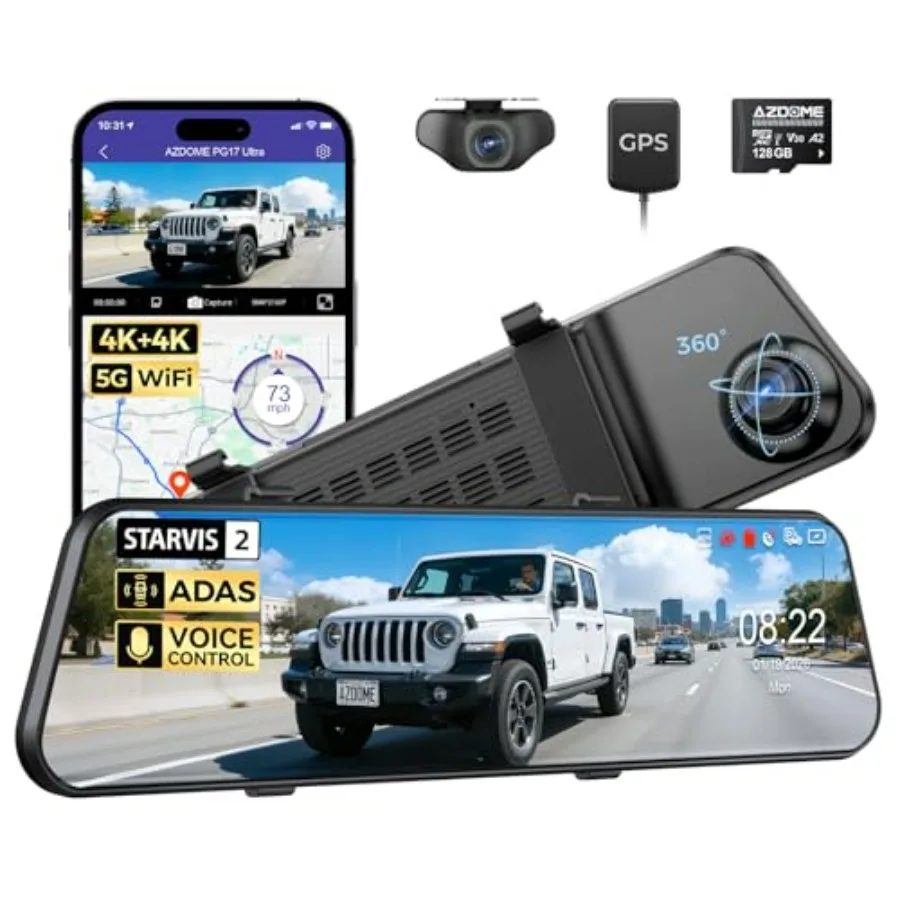 4K+4K Mirror Dash Cam Front and Rear with AR Effects ADAS Rear View Mirror Camera STARVIS 2 12 Rearview Mirror Dashcam Dual HDR