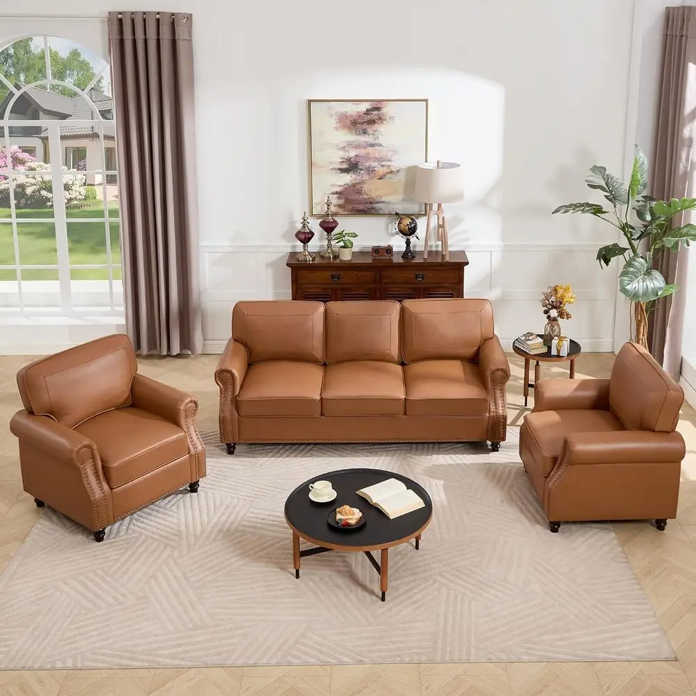 3 Seater Soa, -Century ern aux Leather Couch Set or Living Room, Brown with Rolled Arms & NailTrim, Easy Assembly
3 Seater Soa, -Century ern aux Leather Couch Set or Living Room, Brown with Rolled Arms & NailTrim, Easy Assembly