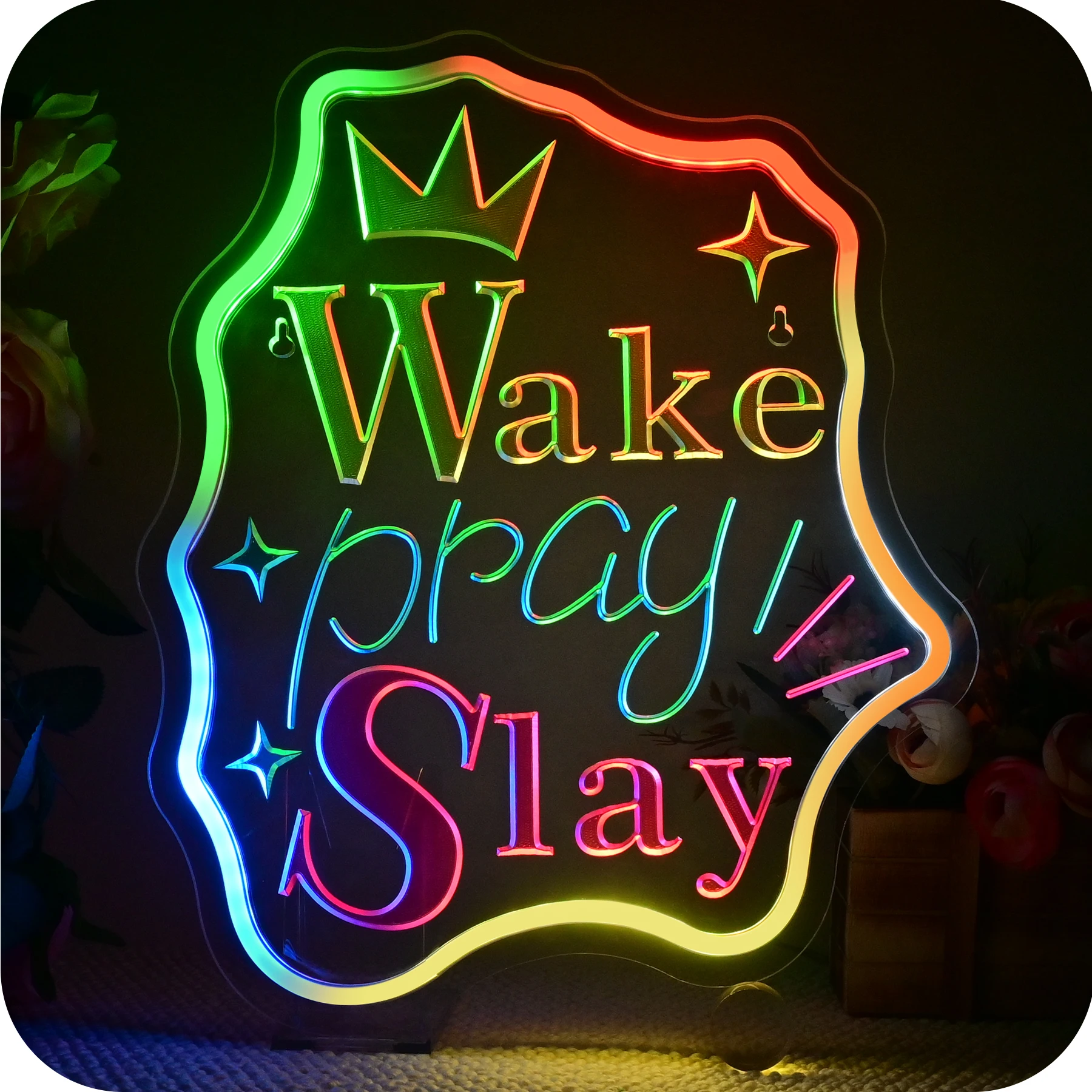 Неоновая вывеска Wake Pray Slay для декора стен, красочные светодиодные фонари, гравировка, стильное украшение комнаты для спальни, бара, клуба, дня рождения
Неоновая вывеска Wake Pray Slay для декора стен, красочные светодиодные фонари, гравировка, стильное украшение комнаты для спальни, бара, клуба, дня рождения