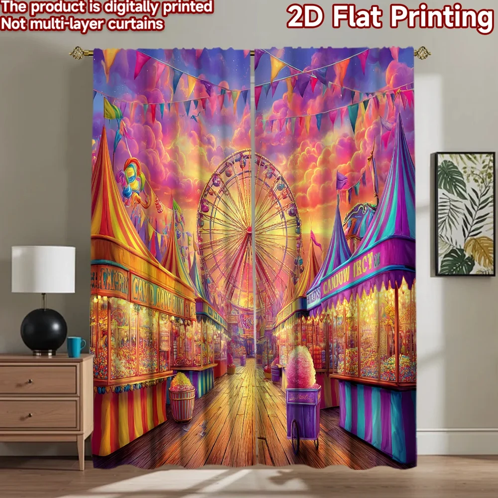 2D flat printing 2pcs Curtain Cotton Candy Carnival Ferris Wheel Fun Digital Printed Polyester Drapes Festive Curtains for
2D flat printing 2pcs Curtain Cotton Candy Carnival Ferris Wheel Fun Digital Printed Polyester Drapes Festive Curtains for