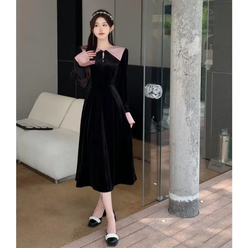 Vintage Goddess Style Color-Block Collar Dress Women New Elegant Unique Gentle Style Long Dress 
Vintage Goddess Style Color-Block Collar Dress Women New Elegant Unique Gentle Style Long Dress