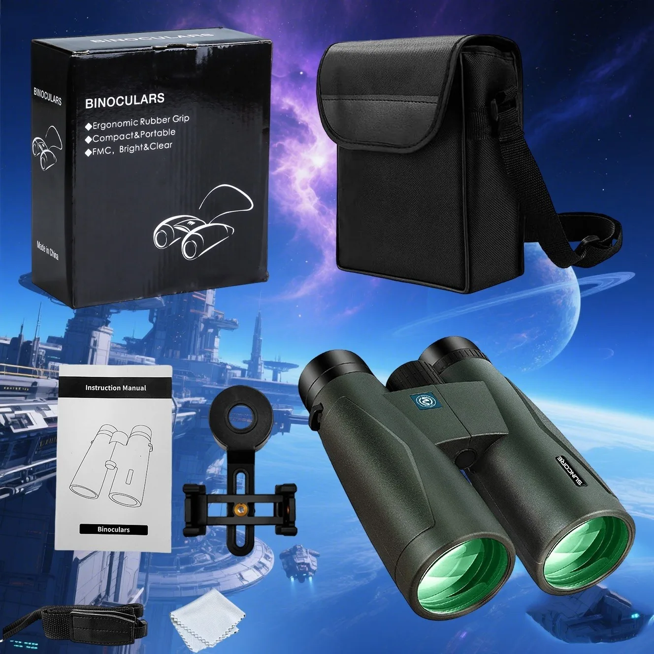 Бинокль SUNCORE 10X50 зеленый для взрослых с адаптером для смартфона, чехлом, большим окуляром, покрытием FMC, премиальное снаряжение для охоты
Бинокль SUNCORE 10X50 зеленый для взрослых с адаптером для смартфона, чехлом, большим окуляром, покрытием FMC, премиальное снаряжение для охоты