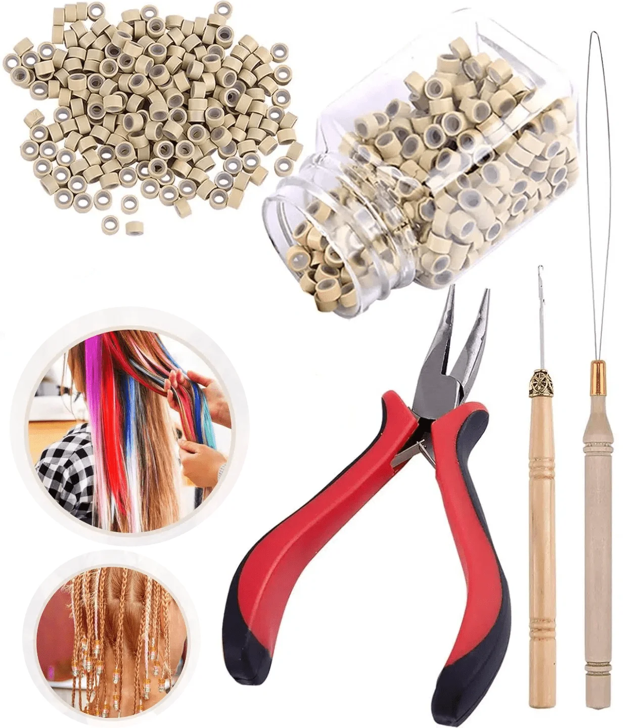 Hair Extension Tool Kit Extension Removal Pliers Hair Removal Hook 200 Micro Silicone Rings Bead Attachment Tool Set Professional Hair Styling Tool Accessories (Dark Brown/Black/Beige)
Hair Extension Tool Kit Extension Removal Pliers Hair Removal Hook 200 Micro Silicone Rings Bead Attachment Tool Set Professional Hair Styling Tool Accessories (Dark Brown/Black/Beige)