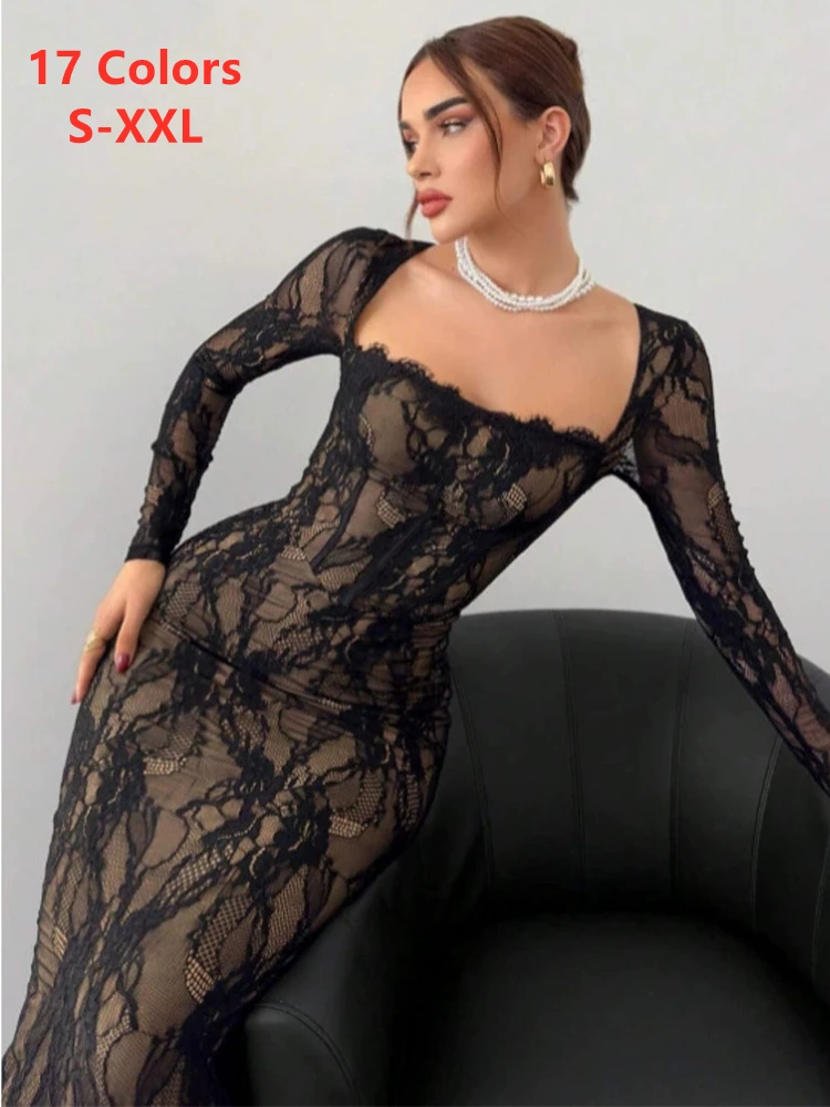 Multi Colors Sexy Lace Dress Women Embroidered Lined Square Collar Slim Waist Slit Back Zipper Long Dress Spring Summer 61901
Multi Colors Sexy Lace Dress Women Embroidered Lined Square Collar Slim Waist Slit Back Zipper Long Dress Spring Summer 61901