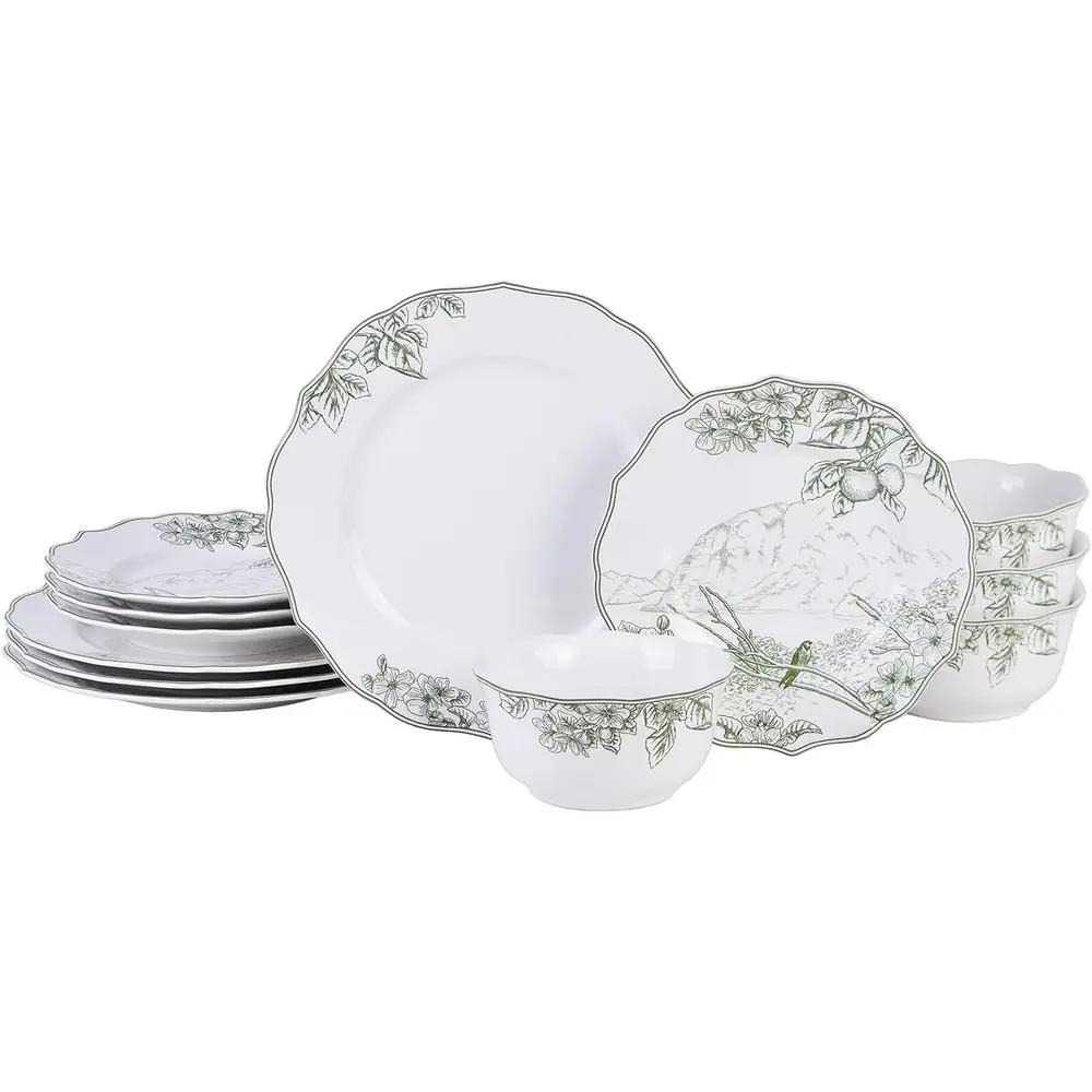 12-Piece Porcelain Dinnerware Set or 4, Elegant loral Plates and Bowls Sets-White/Green Ceic Dishes, Chip Resistant Kitchen & Di
12-Piece Porcelain Dinnerware Set or 4, Elegant loral Plates and Bowls Sets-White/Green Ceic Dishes, Chip Resistant Kitchen & Di