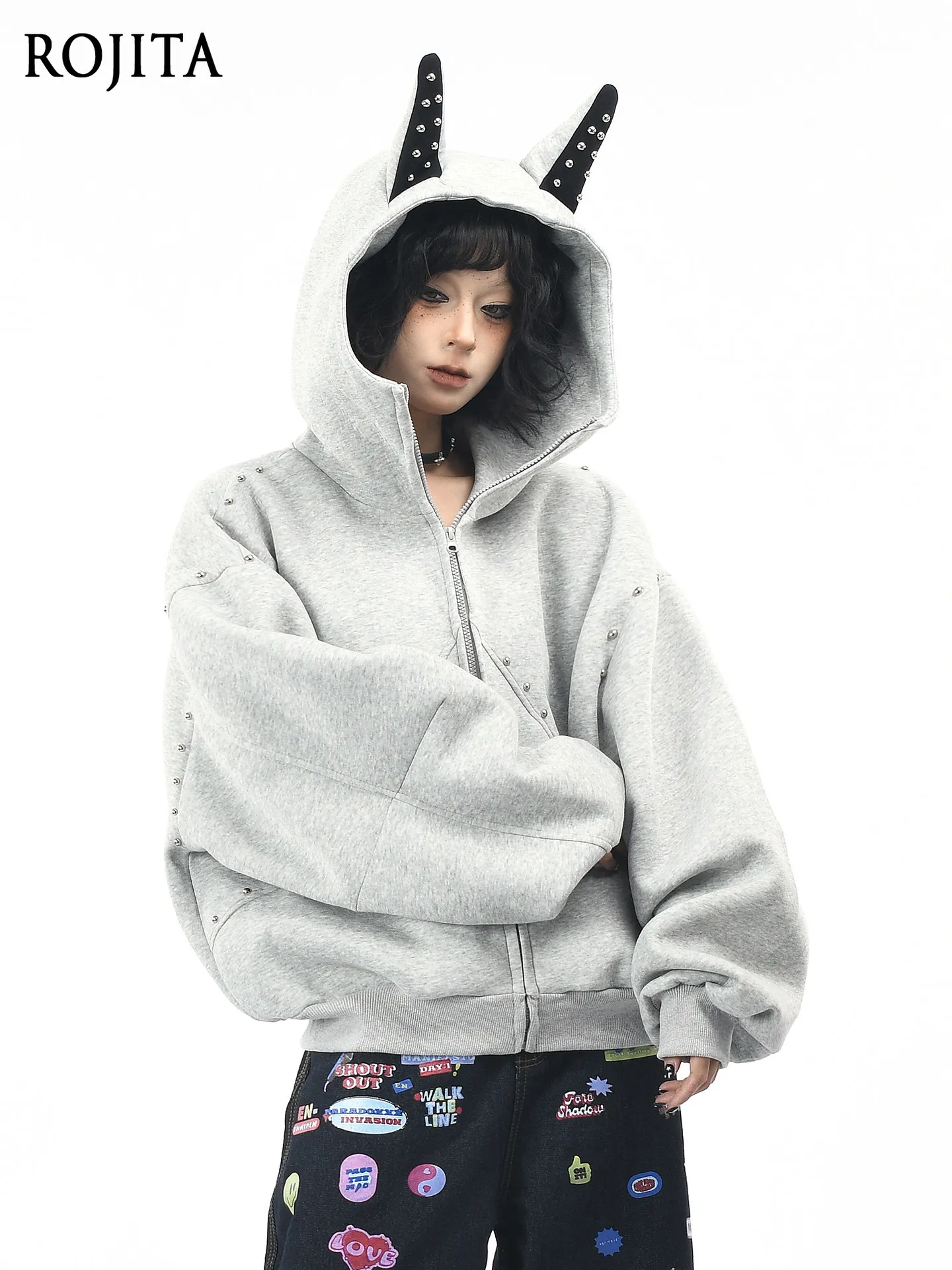 American Dog Ear Design Hooded Sweatshirts Men's and Women's Spring Autumn Loose Rivet Splicing Couple Cardigan Jacket
American Dog Ear Design Hooded Sweatshirts Men's and Women's Spring Autumn Loose Rivet Splicing Couple Cardigan Jacket