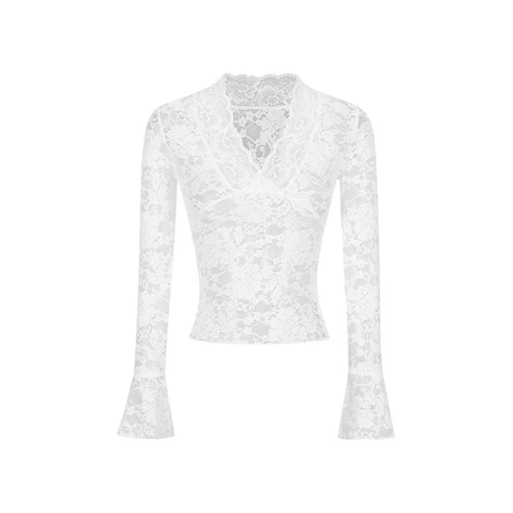 Flared Long Sleeve Transparent Lace Top Spring Fashion Casual Style T Shirt Elegant And Fashionable Floral Lace Details
Flared Long Sleeve Transparent Lace Top Spring Fashion Casual Style T Shirt Elegant And Fashionable Floral Lace Details