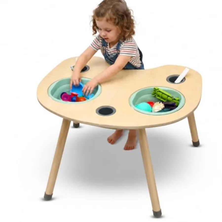 Montessori sensory table for toddlers, wooden activity table with 5 bins lids, natural wood color, structurally stable and easy
Montessori sensory table for toddlers, wooden activity table with 5 bins lids, natural wood color, structurally stable and easy