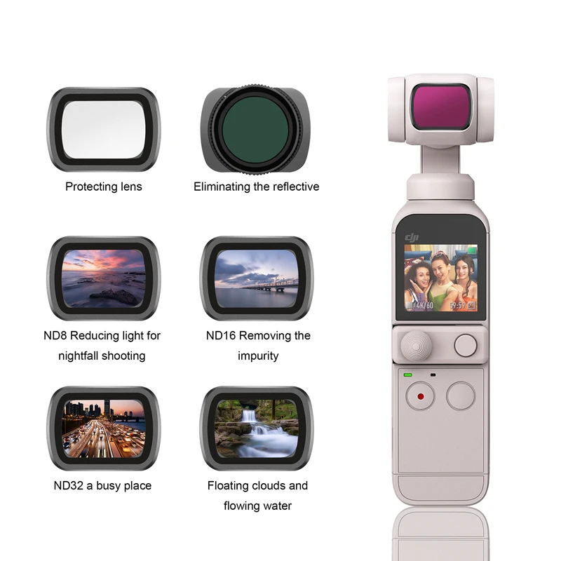 Профессиональные комплекты фильтров CPL MCUV ND8 ND16 ND32 ND64 для DJI Pocket 2, комплект фильтров ND, аксессуары для камеры Osmo
Профессиональные комплекты фильтров CPL MCUV ND8 ND16 ND32 ND64 для DJI Pocket 2, комплект фильтров ND, аксессуары для камеры Osmo