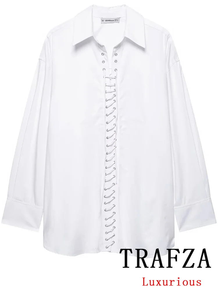 TRAFZA Casual Chic Women Blouse Solid Lace-up Turn-down Collar Long Sleeve Loose Blouse Fashion 2025 Spring Summer Shirts
TRAFZA Casual Chic Women Blouse Solid Lace-up Turn-down Collar Long Sleeve Loose Blouse Fashion 2025 Spring Summer Shirts