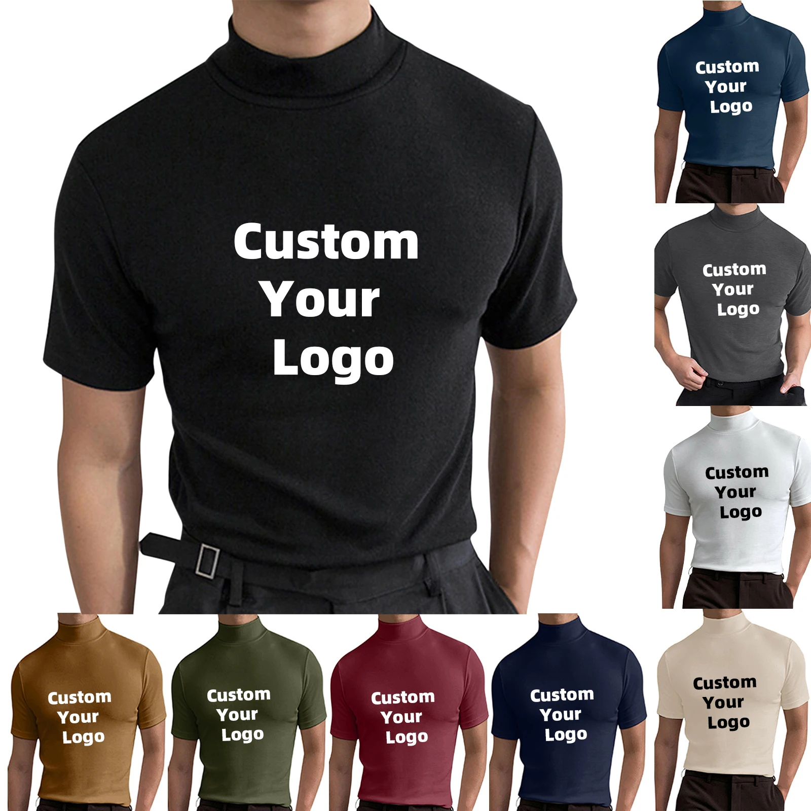Customise your logo Men's High Collar Pullover Tops Basic Turtlenecks Slim Fit T-Shirts Casual Solid Color Short Sleeve Jumper
Customise your logo Men's High Collar Pullover Tops Basic Turtlenecks Slim Fit T-Shirts Casual Solid Color Short Sleeve Jumper