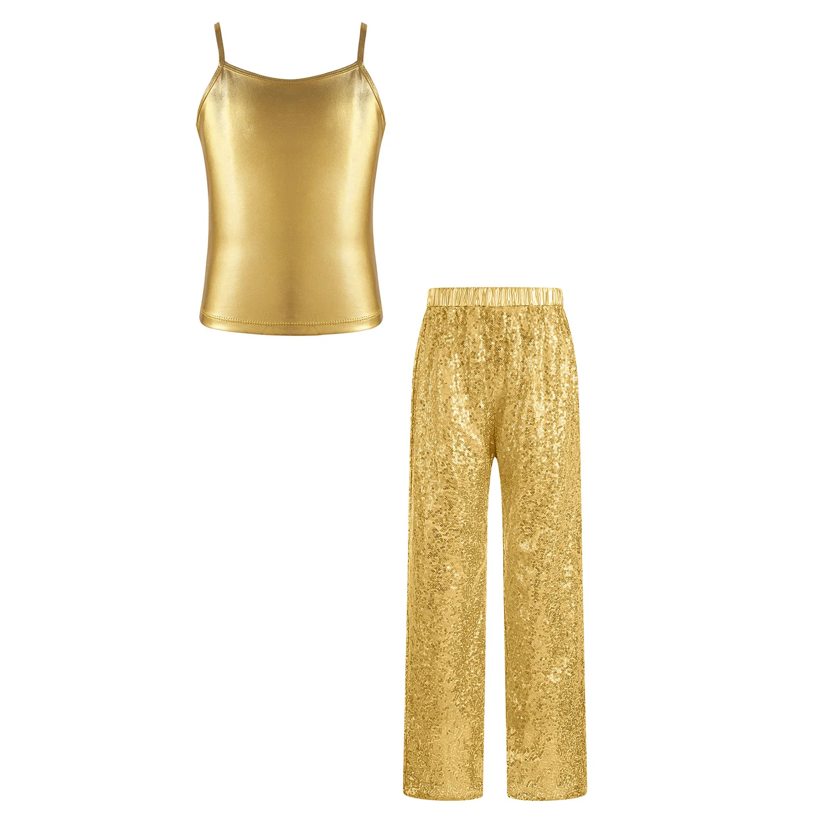 Kids Dance Performance Wear Girls Metallic Camisole Top and Sparkly Sequin Pants Streetwear for Jazz Hip Hop Dance Competition
Kids Dance Performance Wear Girls Metallic Camisole Top and Sparkly Sequin Pants Streetwear for Jazz Hip Hop Dance Competition