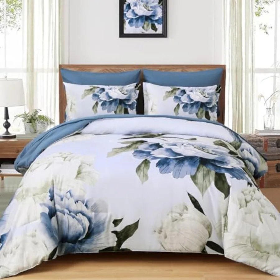 Blue Queen Comforter Set 7 Piece Bed in a Bag Queen, Blue Floral Print on Light Blue Comforter Set with Sheets, Soft Microfiber
Blue Queen Comforter Set 7 Piece Bed in a Bag Queen, Blue Floral Print on Light Blue Comforter Set with Sheets, Soft Microfiber