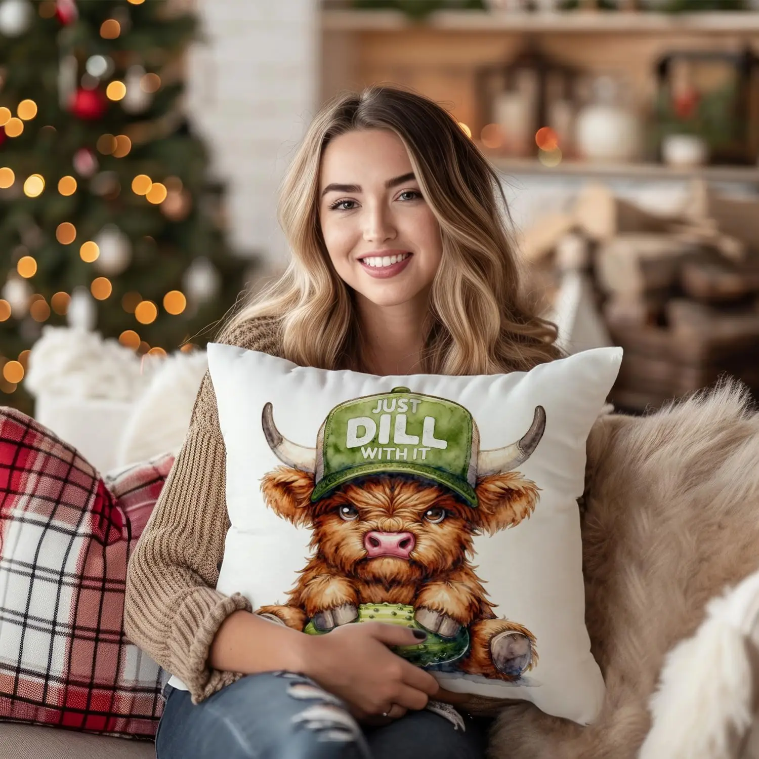 Funny Highland Cow Pillow Cover, Cute Bull with Pickle Cushion Case, Just Dill With It Throw Pillow, Farm Animal Decor
Funny Highland Cow Pillow Cover, Cute Bull with Pickle Cushion Case, Just Dill With It Throw Pillow, Farm Animal Decor
