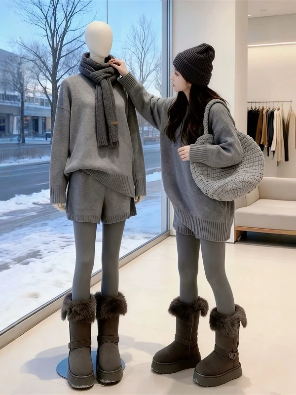 Korean Style Lazy Knitted Set Women's Loose round Neck Sweater High Waist Shorts Two Piece Set Autumn Winter Fashion Casual O...
Korean Style Lazy Knitted Set Women's Loose round Neck Sweater High Waist Shorts Two Piece Set Autumn Winter Fashion Casual O...