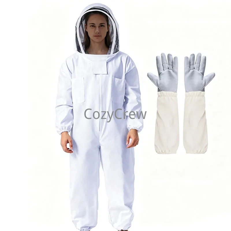 White Beekeeping Suit Full Body Protective Jumpsuit with Round Veil Hood, Long Sleeve Leather Beekeeper Gloves Complete Beekeepi
White Beekeeping Suit Full Body Protective Jumpsuit with Round Veil Hood, Long Sleeve Leather Beekeeper Gloves Complete Beekeepi
