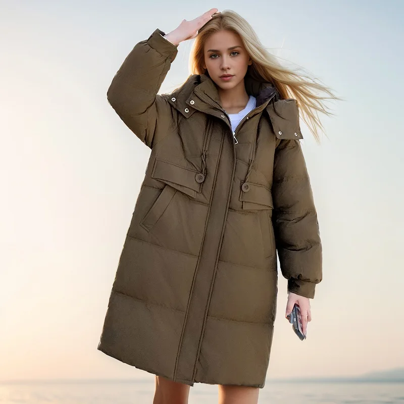 Женская куртка средней длины на хлопковой подкладке, утолщенное свободное зимнее пальто с капюшоном в корейском стиле, универсальный стиль 
Женская куртка средней длины на хлопковой подкладке, утолщенное свободное зимнее пальто с капюшоном в корейском стиле, универсальный стиль