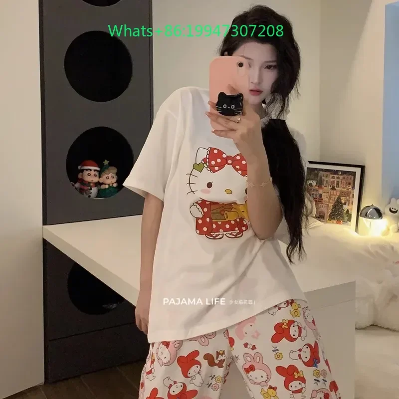 Summer new white round neck pure cotton cute hellokitty pajamas short sleeves long pants can be worn outside loungewear set
Summer new white round neck pure cotton cute hellokitty pajamas short sleeves long pants can be worn outside loungewear set