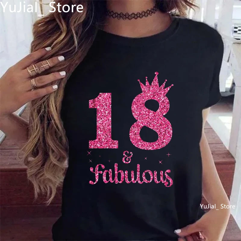 Glitter 18th Fabulous Crown Graphic Printed Tshirt Girls Summer Fashion T Shirt Women Birthday Gift T-Shirt Femme Cool T-Shirt
Glitter 18th Fabulous Crown Graphic Printed Tshirt Girls Summer Fashion T Shirt Women Birthday Gift T-Shirt Femme Cool T-Shirt