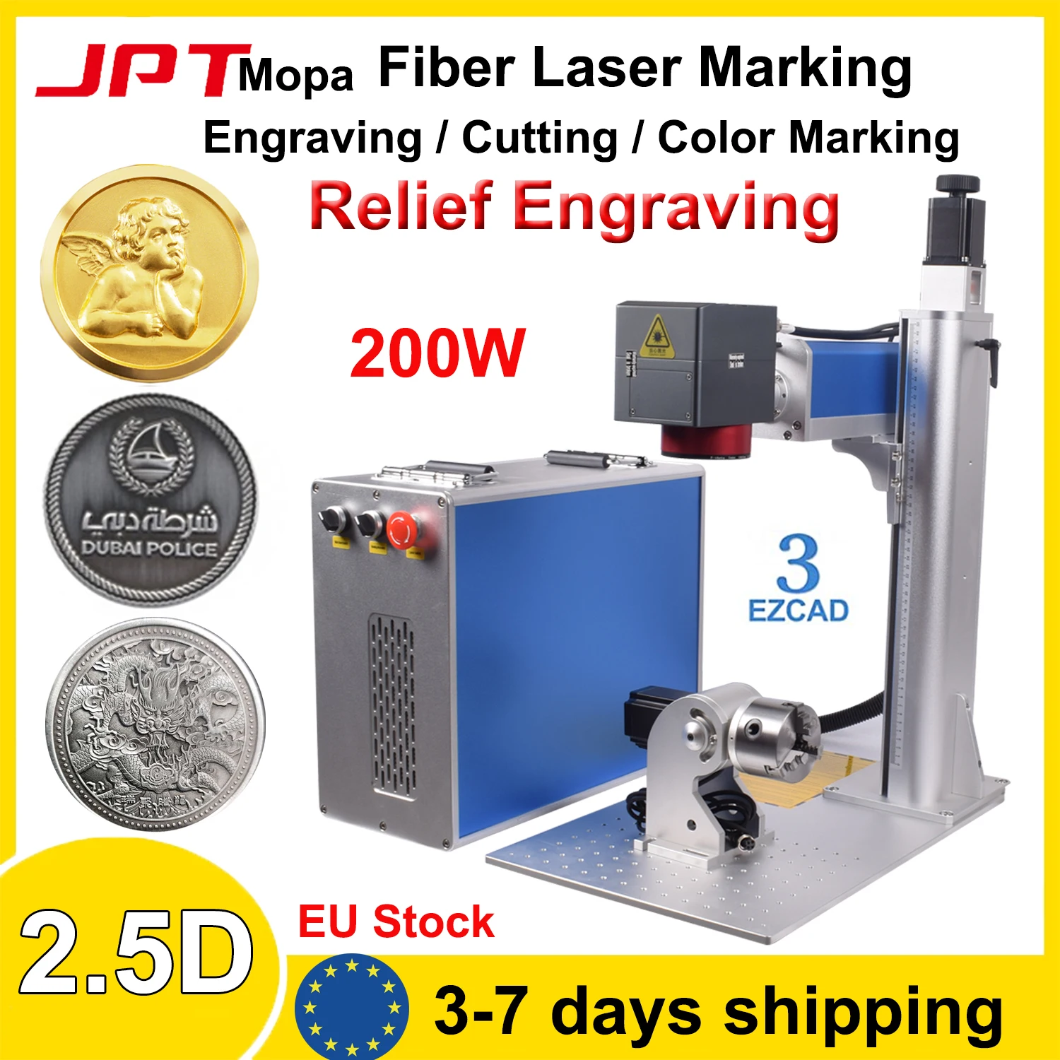 2.5D 200W JPT Mopa Fiber Laser Marking Cutting Machine Electric Lifting Fiber Laser Engraver 3D Relief Deep Engraving All Metal
2.5D 200W JPT Mopa Fiber Laser Marking Cutting Machine Electric Lifting Fiber Laser Engraver 3D Relief Deep Engraving All Metal