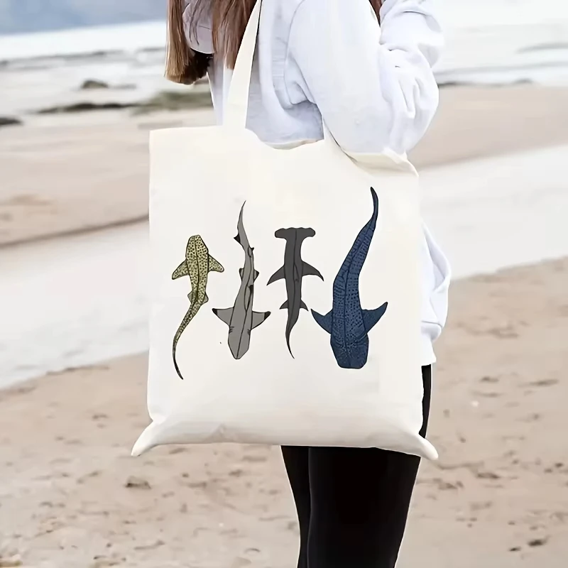A Cartoon shark print canvas tote bag, suitable for daily use, shopping, school, and travel
A Cartoon shark print canvas tote bag, suitable for daily use, shopping, school, and travel