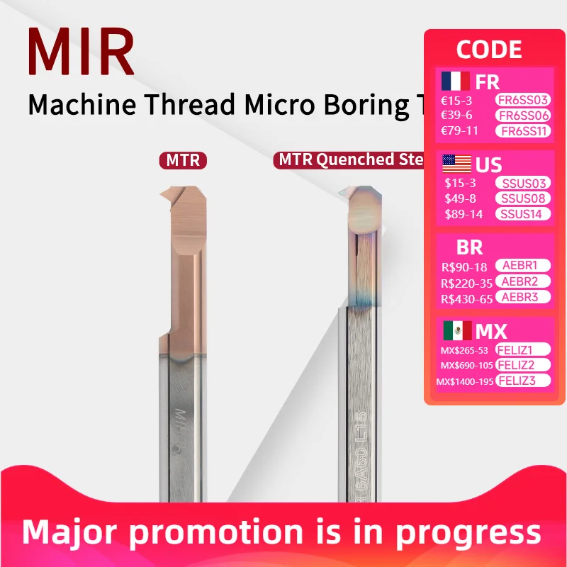 MIR Anti-Shock Carbide Small Bore Boring Bar Right Hand Micro Diameter Internal Thread Turning Tool CNC Lathe Cutter
MIR Anti-Shock Carbide Small Bore Boring Bar Right Hand Micro Diameter Internal Thread Turning Tool CNC Lathe Cutter