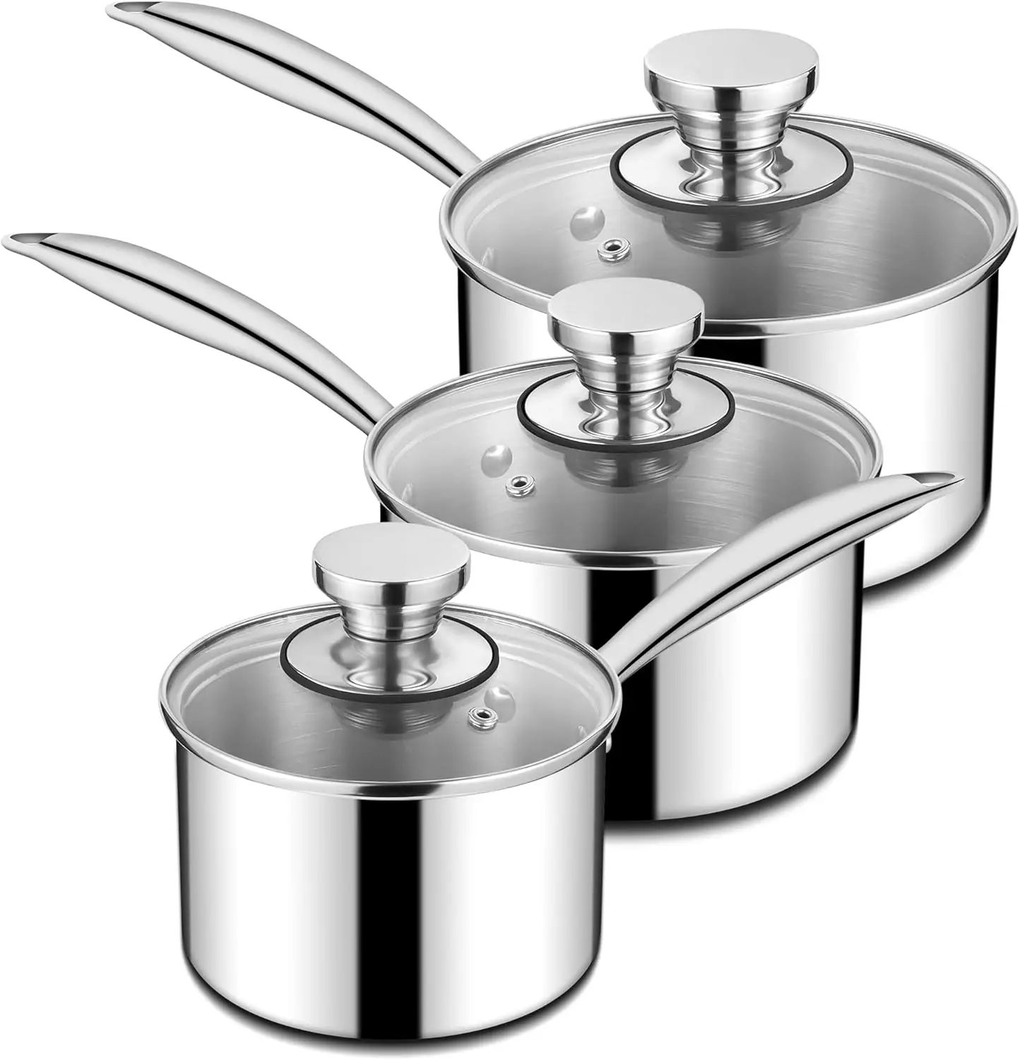 Tri-Ply Stainless Steel Saucepan Set, 1Qt 2Qt 3Qt with Lids, Induction Compatible, Dishwasher Safe Nonstick
Tri-Ply Stainless Steel Saucepan Set, 1Qt 2Qt 3Qt with Lids, Induction Compatible, Dishwasher Safe Nonstick