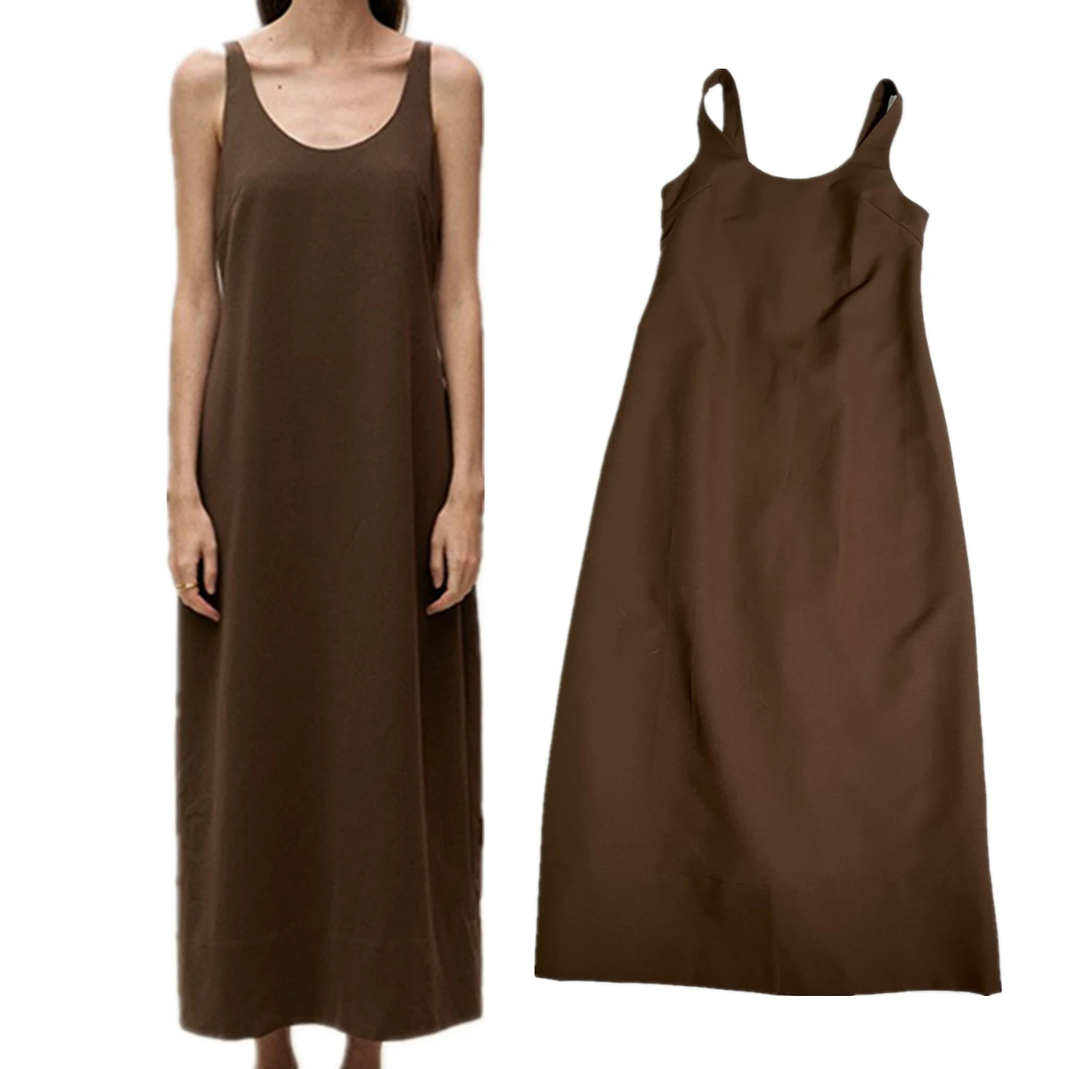 Maxdutti 2026 Summer Minimalist Coffee Color Elegant Loose U-neck Backless Camisole Dress Women's Casual Dresses Female Clothing
Maxdutti 2026 Summer Minimalist Coffee Color Elegant Loose U-neck Backless Camisole Dress Women's Casual Dresses Female Clothing