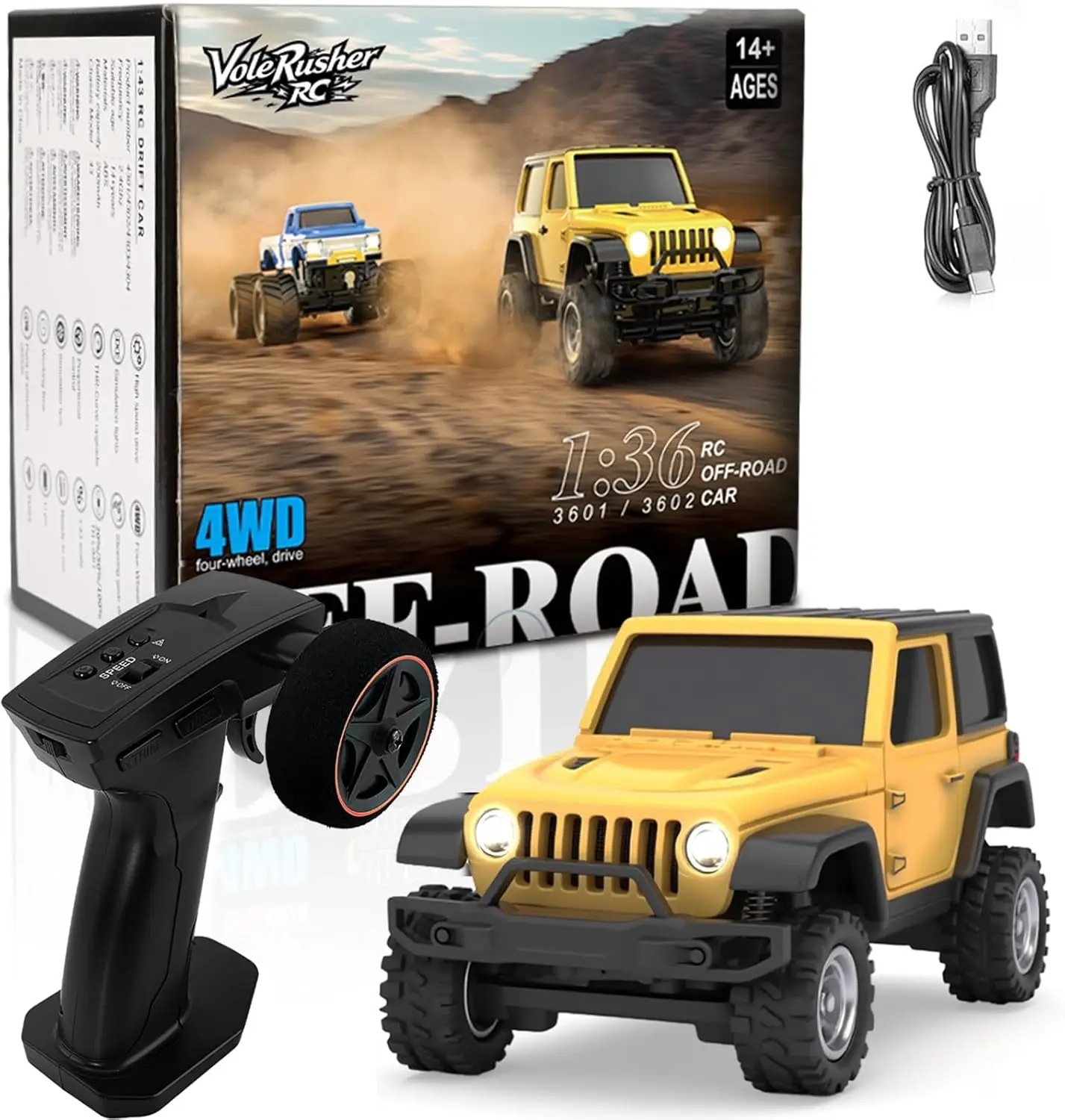 Mini RC Crawler Car 1/36 Scale, 4x4 Off-Road Micro RC Truck, Full Proportional RTR with 2.4GHz Remote, Small Cars Birthday Gift for Ages 8-14, Yellow
Mini RC Crawler Car 1/36 Scale, 4x4 Off-Road Micro RC Truck, Full Proportional RTR with 2.4GHz Remote, Small Cars Birthday Gift for Ages 8-14, Yellow