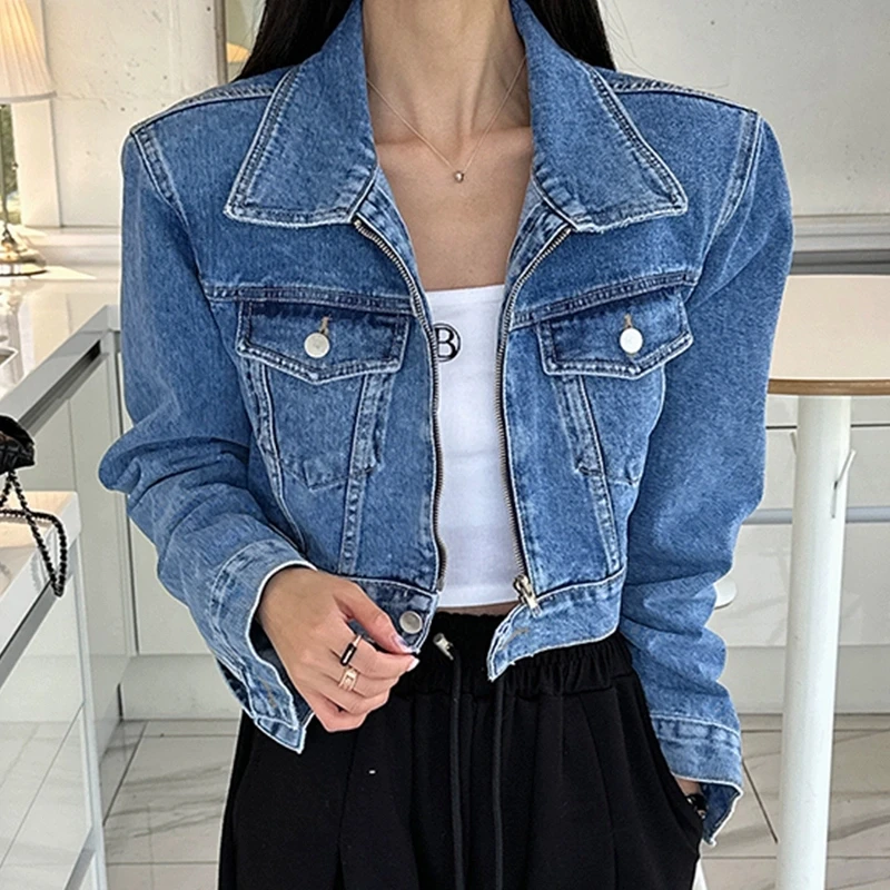 Korean Blue Slim Short Denim Jacket Spring New Women Fashion Zipper Lapel Long Sleeve Cowboy Outerwear Female Student Basic Coat
Korean Blue Slim Short Denim Jacket Spring New Women Fashion Zipper Lapel Long Sleeve Cowboy Outerwear Female Student Basic Coat