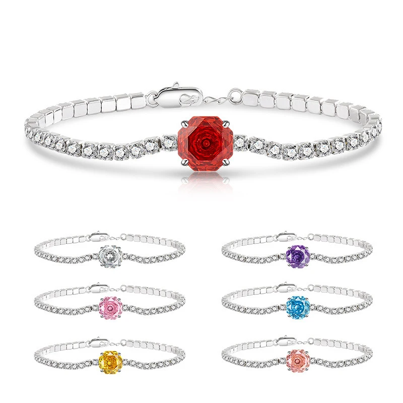 925 pure silver new model exquisite oval colored diamond ice-cutting bracelet, women's jewelry gift
925 pure silver new model exquisite oval colored diamond ice-cutting bracelet, women's jewelry gift