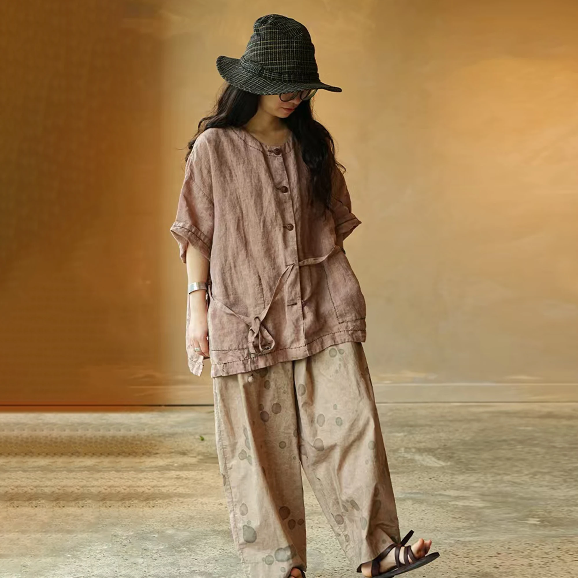 Loose Fit Linen Top Artistic Bohemian Style Comfortable Breathable Women's Shirt Short Sleeve round Neck Pure Color Summer Fa...
Loose Fit Linen Top Artistic Bohemian Style Comfortable Breathable Women's Shirt Short Sleeve round Neck Pure Color Summer Fa...