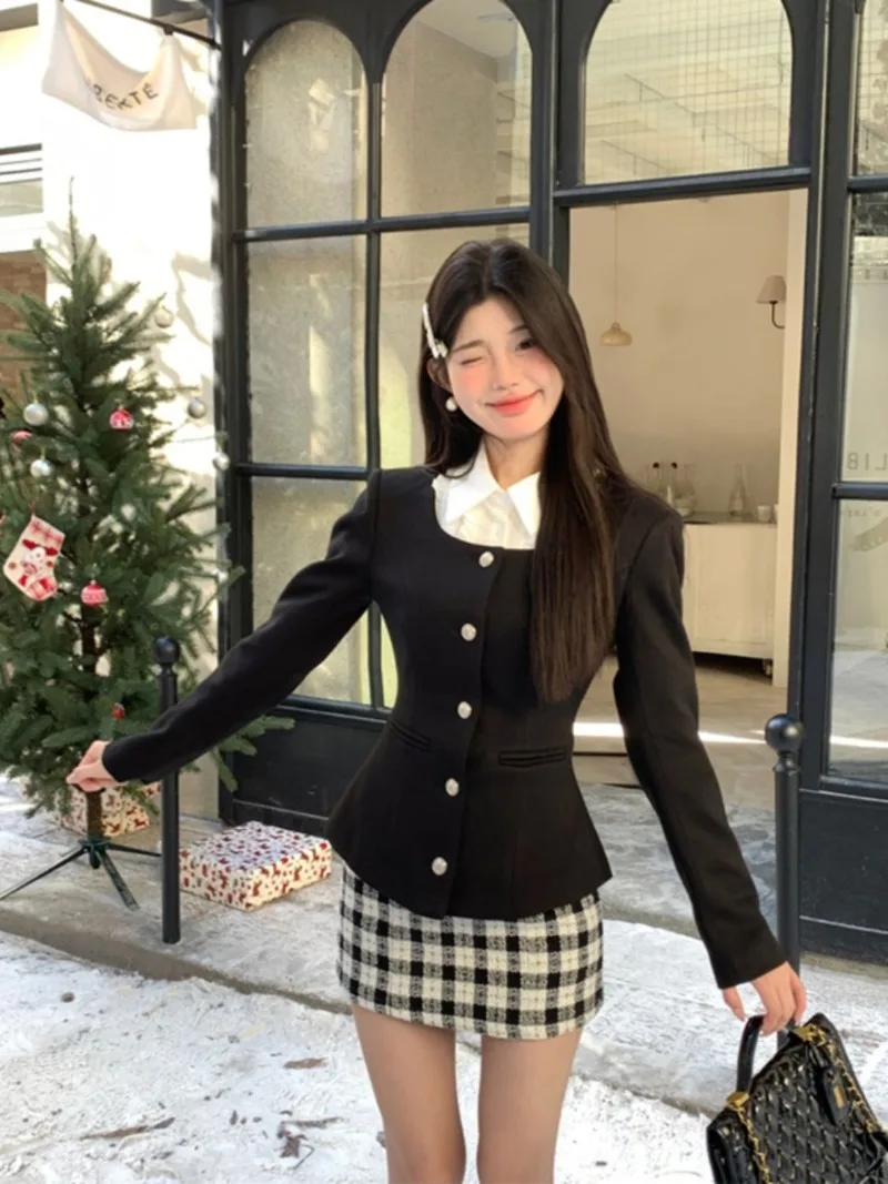 Sweet Hot Girl Suit Women's Spring and Autumn Slim Fit Square Collar Jacket Plaid Patchwork Dress Two-piece Set Female Clothes
Sweet Hot Girl Suit Women's Spring and Autumn Slim Fit Square Collar Jacket Plaid Patchwork Dress Two-piece Set Female Clothes