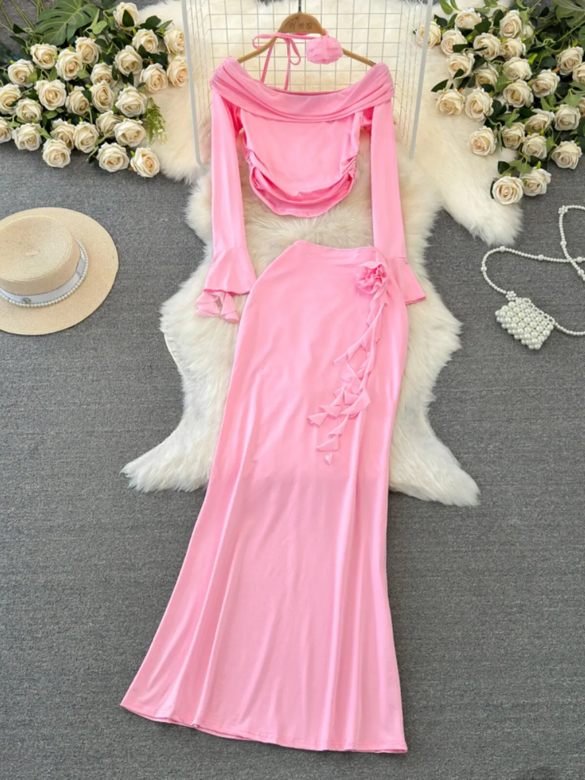 Elegant Skirt Set Women Off Shoulder Slim Cropped Top Matched Split Hip Wrap Midi Skirt Party Wedding Club Banquet Skirt Set
Elegant Skirt Set Women Off Shoulder Slim Cropped Top Matched Split Hip Wrap Midi Skirt Party Wedding Club Banquet Skirt Set