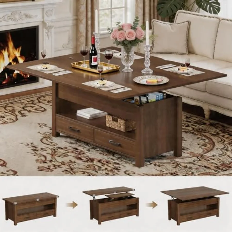 40" Coffee Table Lift Top, Multi-Function Convertible Coffee Table with Drawers and Hidden Compartment, Converts to Dining Tabl
40" Coffee Table Lift Top, Multi-Function Convertible Coffee Table with Drawers and Hidden Compartment, Converts to Dining Tabl