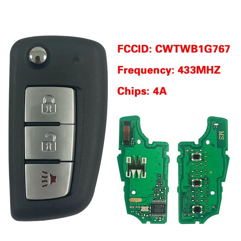 3 Buttons Flip Remote Car Key 433MHz 4A PCF7952E Chip CWTWB1G767 For Nissan Qashqai J11 Pulsar C13 Juke F15 X-Trail T32 Micra
3 Buttons Flip Remote Car Key 433MHz 4A PCF7952E Chip CWTWB1G767 For Nissan Qashqai J11 Pulsar C13 Juke F15 X-Trail T32 Micra