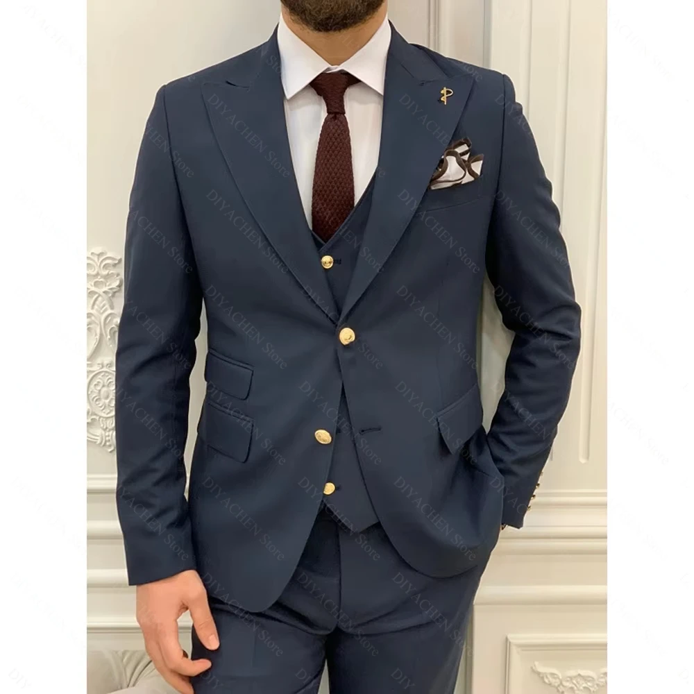 Navy Blue Men Suits Chic Single Breasted Peak Lapel Smart Casual Wear Slim Fashion Groom Wedding Party Tuxedo 3 Piece Set
Navy Blue Men Suits Chic Single Breasted Peak Lapel Smart Casual Wear Slim Fashion Groom Wedding Party Tuxedo 3 Piece Set