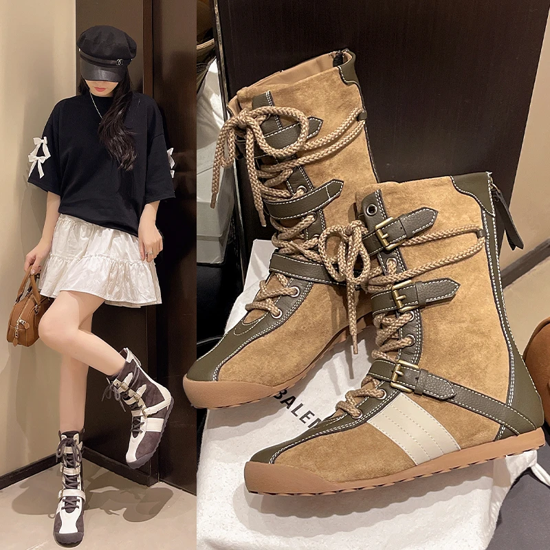 Женские боксерские ботинки, новинка 2026, замшевые ботинки до середины икры на шнуровке в британском стиле в стиле ретро, тренировочные короткие ботинки в стиле милитари, нишевая обувь
Женские боксерские ботинки, новинка 2026, замшевые ботинки до середины икры на шнуровке в британском стиле в стиле ретро, тренировочные короткие ботинки в стиле милитари, нишевая обувь