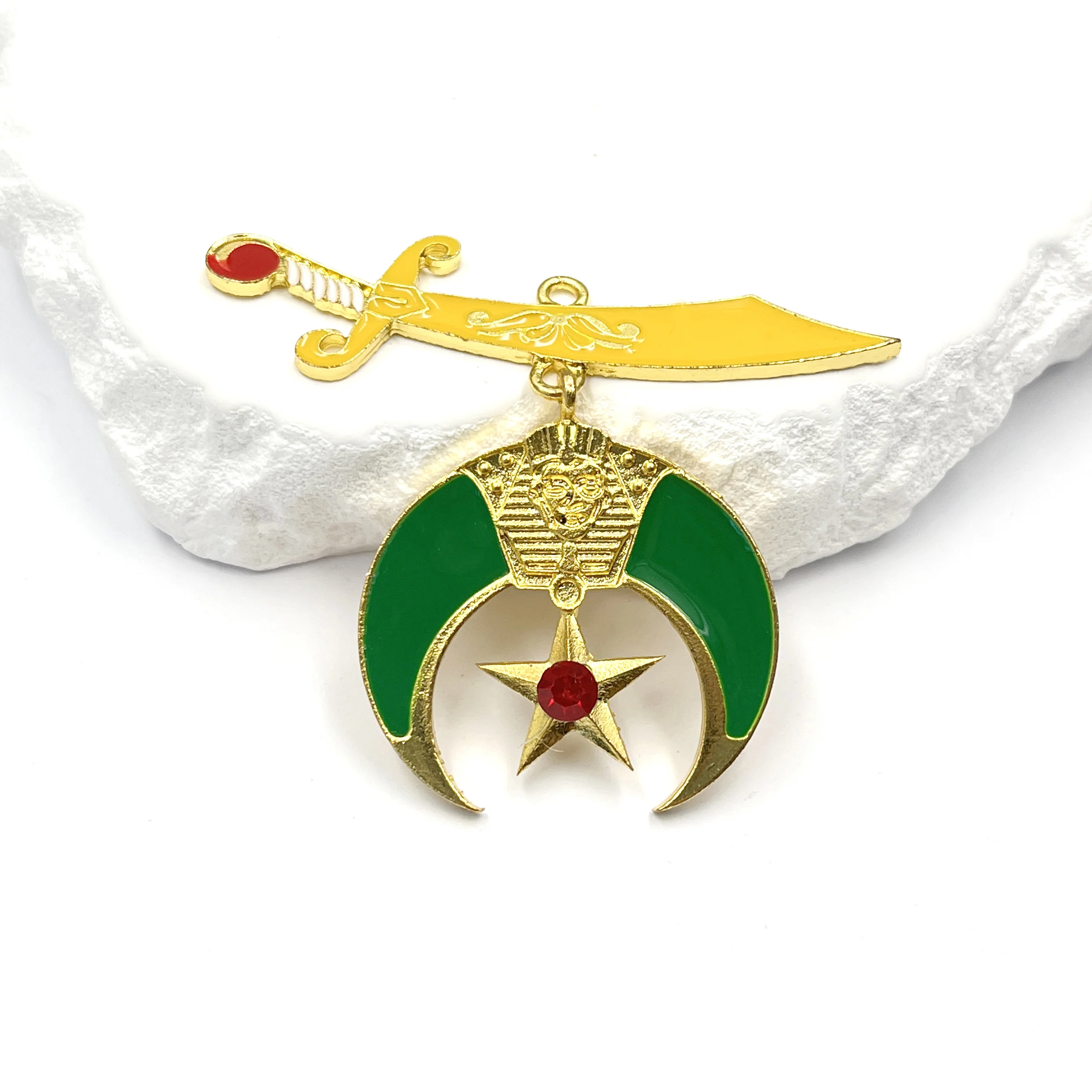 Half moon crescent shaped Enamel Masonic Freemason Pharaoh Necklace Shriner Scimitar Moon Star Shrine Charm Pendant
Half moon crescent shaped Enamel Masonic Freemason Pharaoh Necklace Shriner Scimitar Moon Star Shrine Charm Pendant