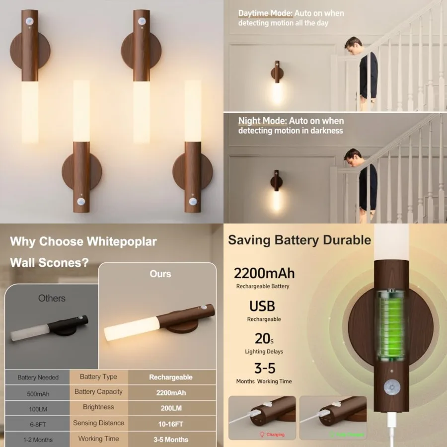 Rechargeable Motion Sensor Night Lights - 2200mAh Battery Operated Wall Sconces, Wireless Wall Lights Sconce, Magnetic Portable
Rechargeable Motion Sensor Night Lights - 2200mAh Battery Operated Wall Sconces, Wireless Wall Lights Sconce, Magnetic Portable