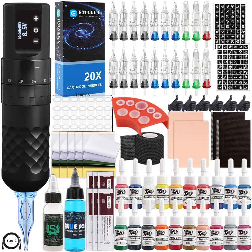 Wireless Tattoo Machine Pen Kit Coreless Motor Rotary Tattoo Pen Set for Tattoo Beginner and Artist Permanent Makeup Body Art
Wireless Tattoo Machine Pen Kit Coreless Motor Rotary Tattoo Pen Set for Tattoo Beginner and Artist Permanent Makeup Body Art