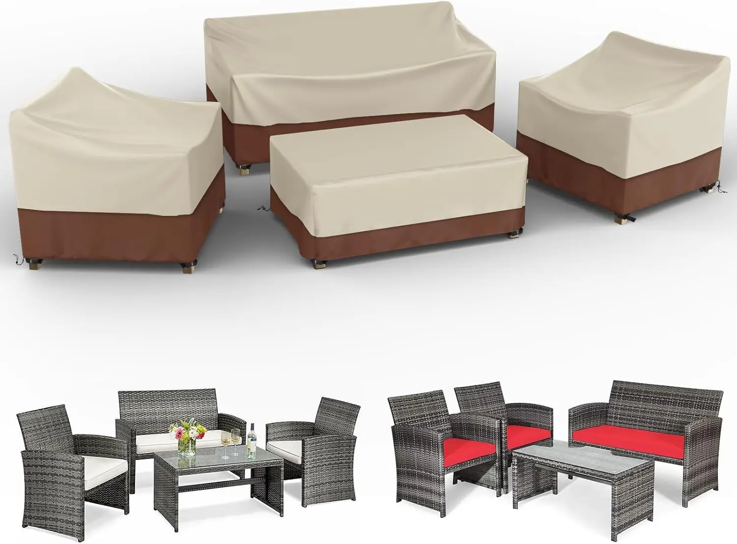 Patio Furniture Cover Set 4 Piece Outdoor Covers with Waterproof 600D Fabric for Armchair Loveseat Table
Patio Furniture Cover Set 4 Piece Outdoor Covers with Waterproof 600D Fabric for Armchair Loveseat Table