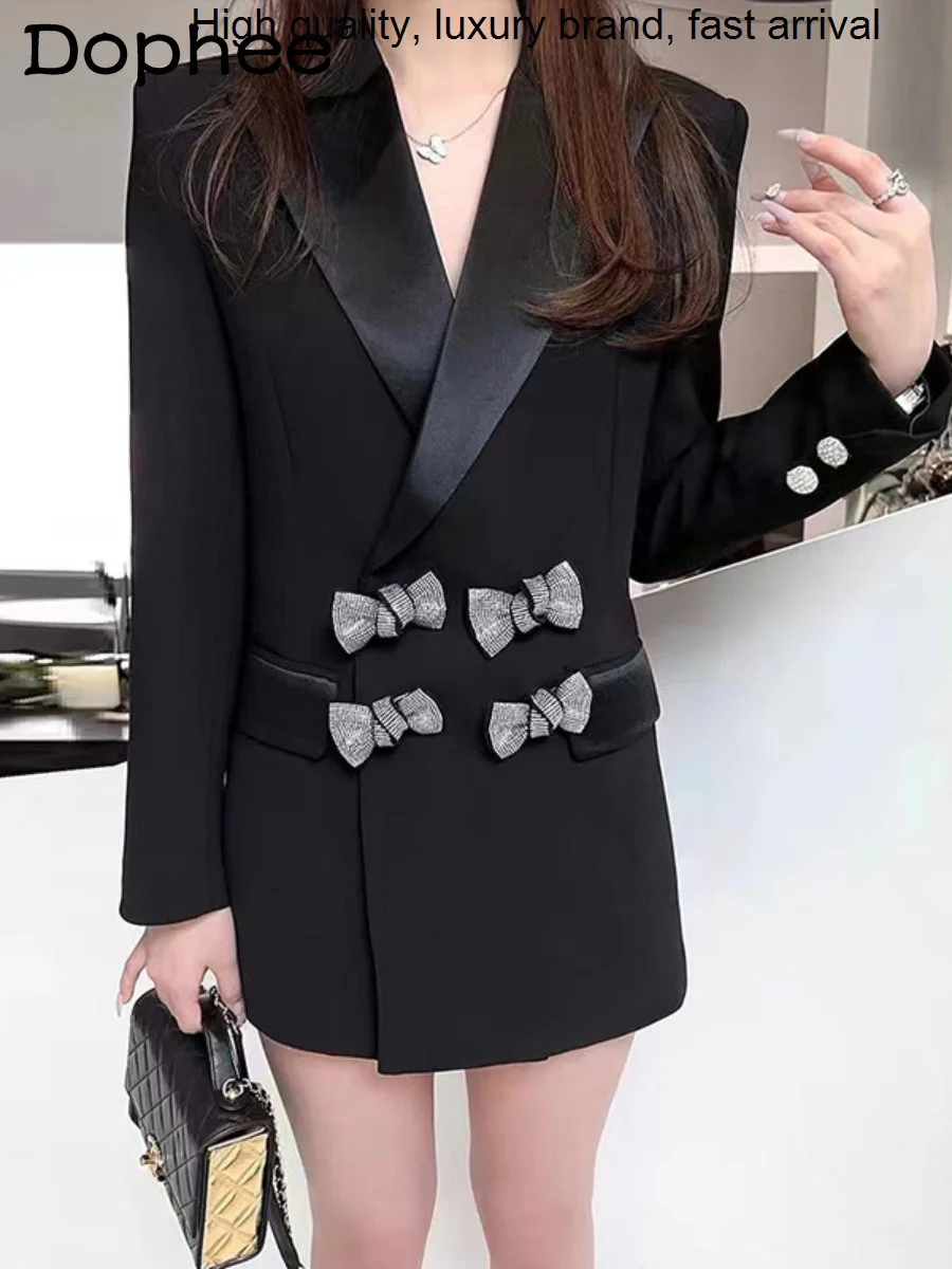 Rhinestone High-Grade Heavy Bow Black Suit Jacket Women Temperament Slim Waist Simming Blazer Coat Top Autumn Winter New Clothes
Rhinestone High-Grade Heavy Bow Black Suit Jacket Women Temperament Slim Waist Simming Blazer Coat Top Autumn Winter New Clothes