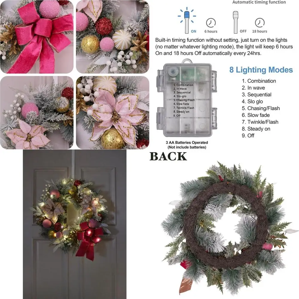 Розовый флокированный сосновый венок ручной работы с орнаментным бантом, 28 предварительно освещенных рождественских украшений для дома в помещении или на открытом воздухе
Розовый флокированный сосновый венок ручной работы с орнаментным бантом, 28 предварительно освещенных рождественских украшений для дома в помещении или на открытом воздухе