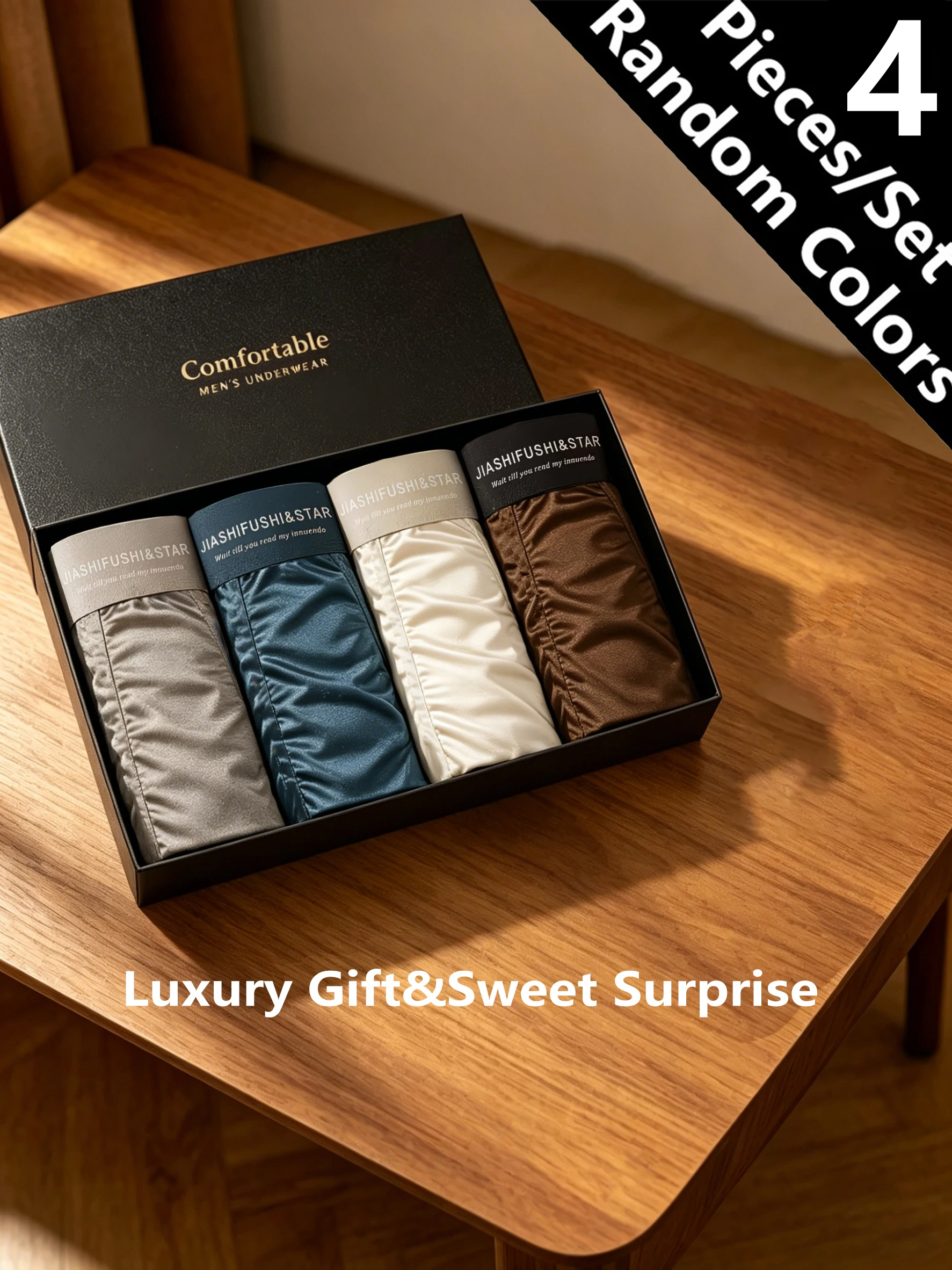 4PCS Men's Summer Satin Underwear Ice Silk Briefs Breathable Comfort Lightweight Smooth Flat Luxury Solid Color Boxer Shorts
4PCS Men's Summer Satin Underwear Ice Silk Briefs Breathable Comfort Lightweight Smooth Flat Luxury Solid Color Boxer Shorts