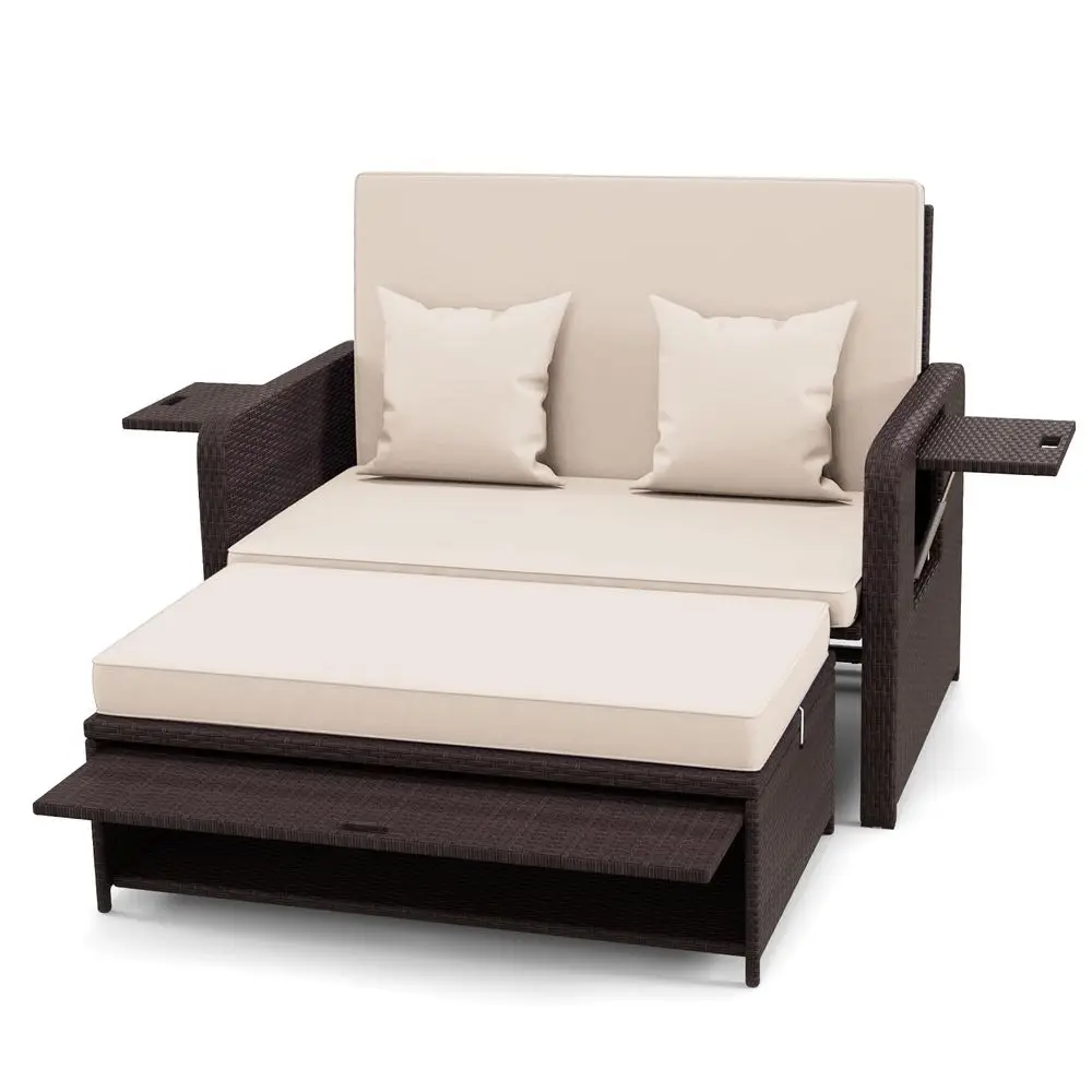 Wicker Patio Outdoor Daybed Rattan Day Bed Lounger with Loveseat amp Storage Ottoman, Sunbed Sofa Set w Cushions, 4Level Adjust
Wicker Patio Outdoor Daybed Rattan Day Bed Lounger with Loveseat amp Storage Ottoman, Sunbed Sofa Set w Cushions, 4Level Adjust