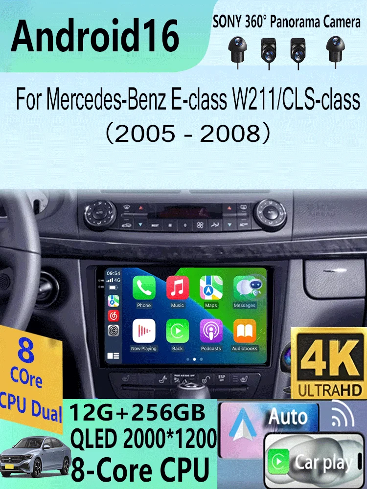 Android 16 For Mercedes-Benz E-class W211/CLS-class 2005-2008 2din Auto Radio Car Multimedia Player GPS WIFI Carplay DSP Monitor
Android 16 For Mercedes-Benz E-class W211/CLS-class 2005-2008 2din Auto Radio Car Multimedia Player GPS WIFI Carplay DSP Monitor